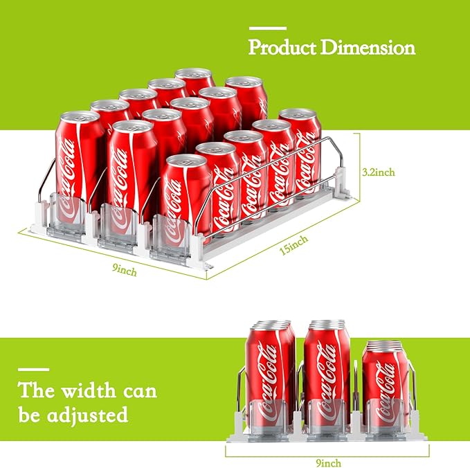 IBORING Drink Organizer for Fridge,Self Pushing Fridge Drink Organizer,Automatic Drink Dispenser for Fridge-Holds up to 15 Cans, 14.96inch, White - Image 4