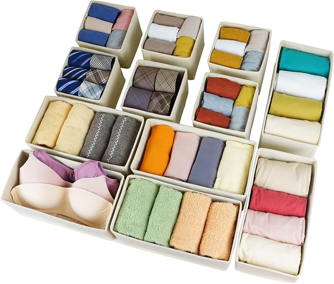 Fordonral Drawer Organizer Clothes, Foldable Fabric Dresser Organizer Closet Organizers and Storage Box for Underwear,Folded Clothes,Baby Clothing,Socks,Bra,Towels,Ties(6M+6S,Beige) - Image 7