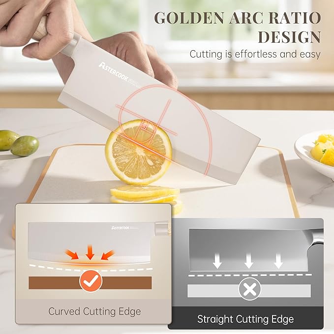 Astercook Knife Set, 6-Piece Kitchen Knife Set with Block, High Carbon Stainless Steel Ultra Sharp Kitchen Knives, Wood Grain Handle, Dishwasher Safe Knife Block Set, Khaki, Mothers Day Gifts - Image 4