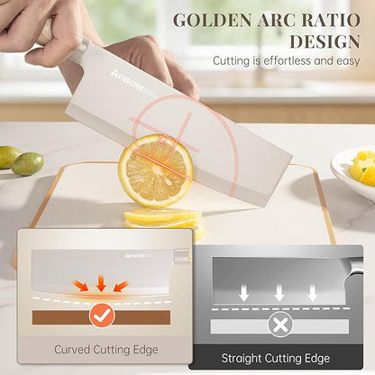 Astercook Knife Set, 6-Piece Kitchen Knife Set with Block, High Carbon Stainless Steel Ultra Sharp Kitchen Knives, Wood Grain Handle, Dishwasher Safe Knife Block Set, Khaki, Mothers Day Gifts - Image 4