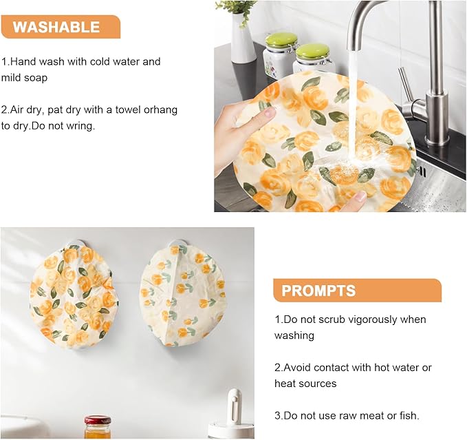 2Pcs Reusable Bowl Covers for Bread Proofing - Cotton Beeswax Bowl Covers Reusable with Elastic Rim, Eco-Friendly Sourdough Bowl Cover for Food Storage (10INCH) (Tulip)