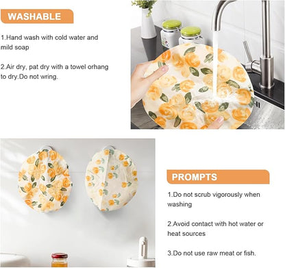 2Pcs Reusable Bowl Covers for Bread Proofing - Cotton Beeswax Bowl Covers Reusable with Elastic Rim, Eco-Friendly Sourdough Bowl Cover for Food Storage (10INCH) (Tulip)