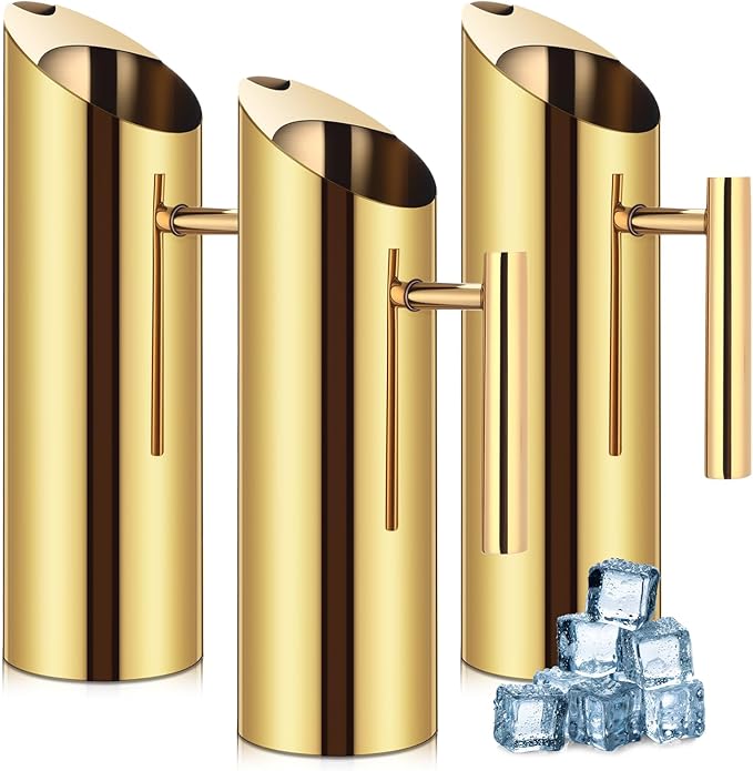 Funnymoom 3 Pack 53oz/1.5l Stainless Steel Water Pitcher Modern Metal Pitcher with Ice Guard Gold Carafe Drink with Handle or Iced Hot Drink Tea Juice Coffee Beer by Funnymoom