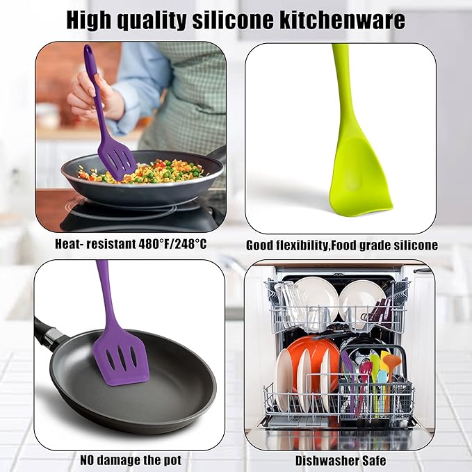 KAY RUK Kitchen Silicone Utensil Set,10Pcs Cooking Utensils Set,Food Grade Safety Silicone Utensils,480℉Heat Resistant Kitchen Tools,Seamless Easy to Clean, Non Stick Utensils(Multicolor) - Image 2