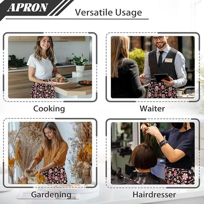 Server Apron with 3 Pockets, Waterproof Oil Waitress Waiter Half Apron for Restaurant Hotel Kitchen Cafe