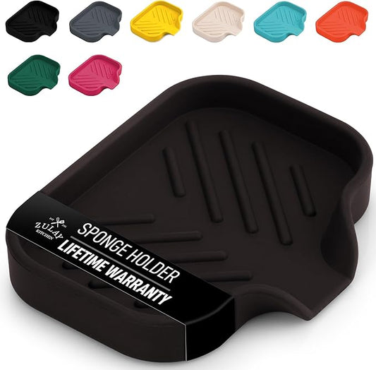 Zulay Kitchen Small Silicone Sponge Holder (4.9x3.3”) – Space-Saving Sink Organizer Tray for Sponge, Soap, Brush & More – Compact Non-Slip Dish for Kitchen & Bathroom (Chocolate) by ZulayKitchen