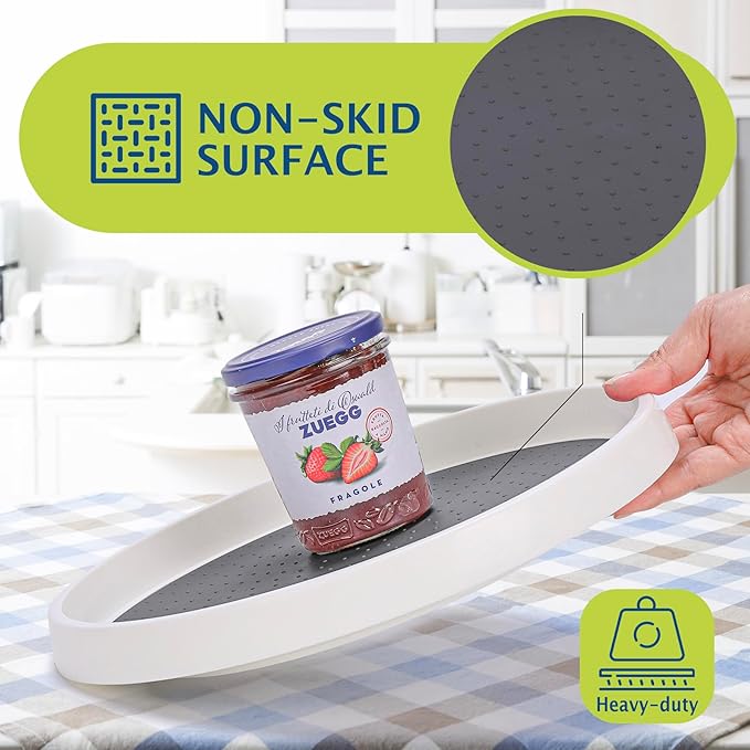 Lazy Susan Turntable, Set of 4, 12 Inch Non-Skid Lazy Susan Organizer for Cabinet, Pantry Organization, Kitchen Storage, Bathroom Sink Cabinet, Refrigerator, Countertop, Spice Rack (4 Pack 12 in) - Image 3