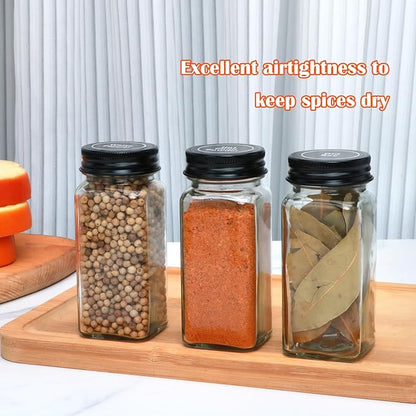 Maredash 24pcs Spice Jars with180 Labels,Glass Spice Jars, Seasoning Containers,Seasoning Organizer,Include black metal lid, pen, grinder, stainless steel funnel, two type inner plugs - Image 5