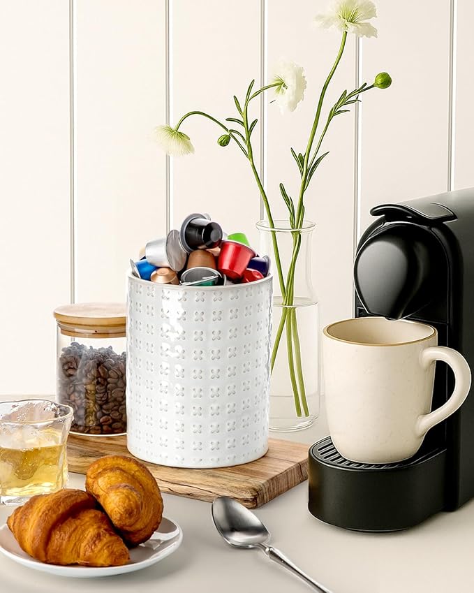 Nucookery 6.4'' Utensil Holder - Ceramic Utensil Holder for Kitchen Counter, Large Capacity Countertop Storage, Farmhouse Style Utensil Crock Organizer for Spoons, Spatulas & Cooking Tools - Image 6