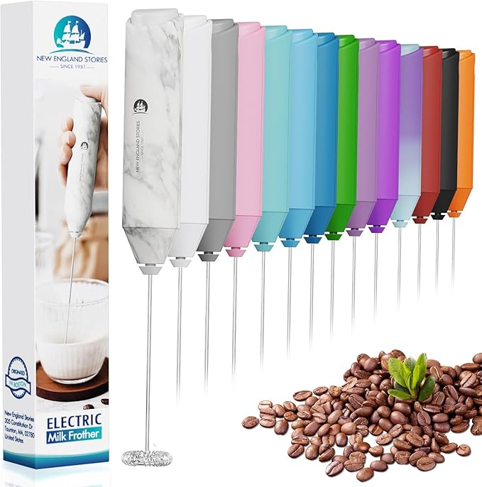 Powerful Milk Frother Handheld Foam Maker, Mini Whisk Drink Mixer for Coffee, Cappuccino, Latte, Matcha, Hot Chocolate, No Stand, Marble by NewEnglandStories