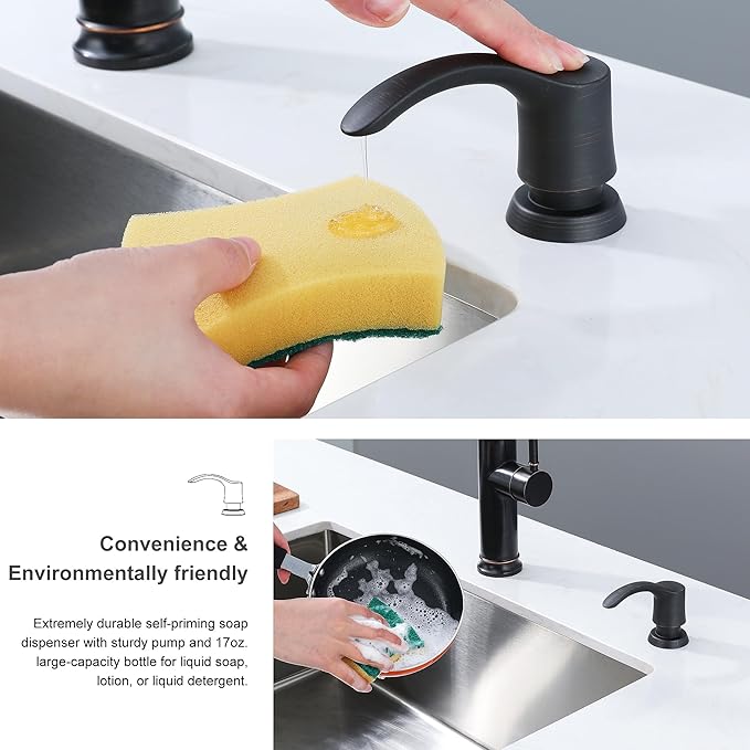 GAGALIFE Kitchen Sink Soap Dispenser with 17 Ounce Large Bottle (Oil-Rubbed Bronze), Built in Sink Soap Dispenser Soap Dispenser for Kitchen Sink Refill from Top, G080ORB