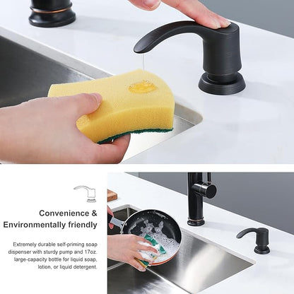 GAGALIFE Kitchen Sink Soap Dispenser with 17 Ounce Large Bottle (Oil-Rubbed Bronze), Built in Sink Soap Dispenser Soap Dispenser for Kitchen Sink Refill from Top, G080ORB