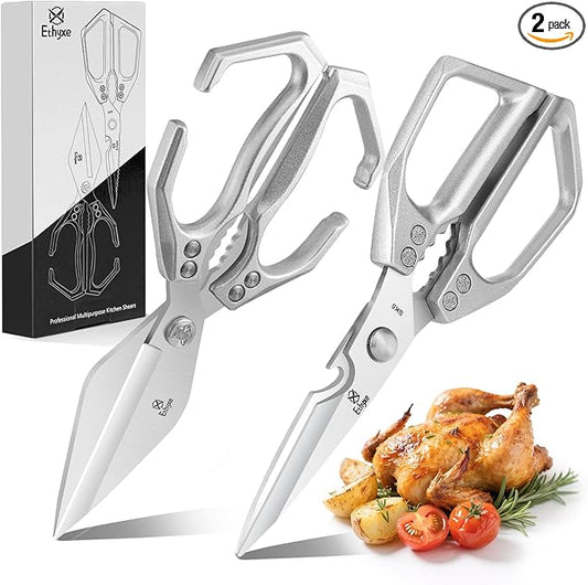 Kitchen Shears Set – Heavy Duty Japanese Stainless Steel Kitchen Scissors, Ultra Sharp Meat Scissors Dishwasher Safe, Cooking Scissor for Food by Ethyxe
