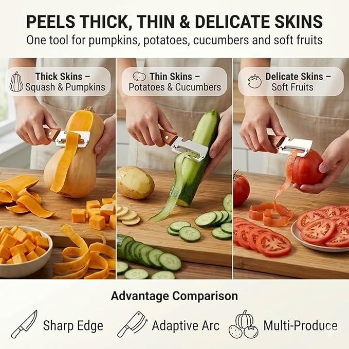 2026 NEW 2PCS Multi-Functional Vegetable Peelers for Kitchen, Wooden Handle Potato Peeler Hand Tool with Stainless Steel Blade, 2-in-1 Bottle Opener Fruit Peeler for Potato, Apple, Carrot, Mango