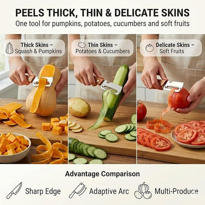 2026 NEW 2PCS Multi-Functional Vegetable Peelers for Kitchen, Wooden Handle Potato Peeler Hand Tool with Stainless Steel Blade, 2-in-1 Bottle Opener Fruit Peeler for Potato, Apple, Carrot, Mango