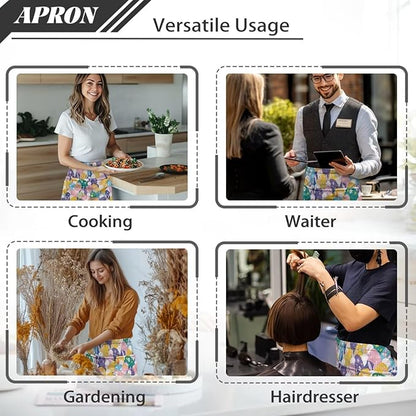 Server Apron with 3 Pockets, Waterproof Oil Waitress Waiter Half Apron for Restaurant Hotel Kitchen Cafe