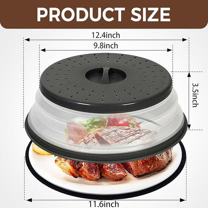 12 Inchs Microwave Splatter Cover & Silicone Mat, Large Vented Collapsible Guard dish Plate lid & Round Kitchen mat for food