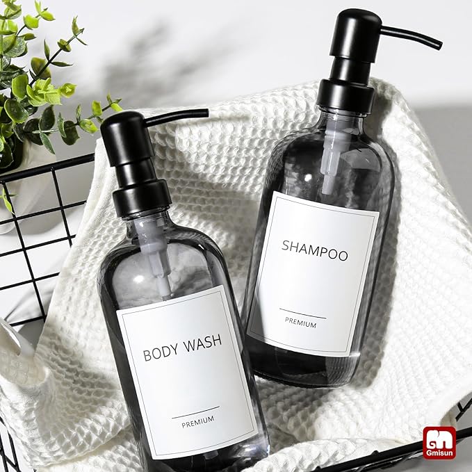 GMISUN Black Soap Dispenser, 2 Pack Hand Soap Dispensers for Bathroom, 17 Fl Oz Dish Soap Dispenser for Kitchen with Stainless Steel Pump, Modern Liquid Soap Bottle Set - Image 8