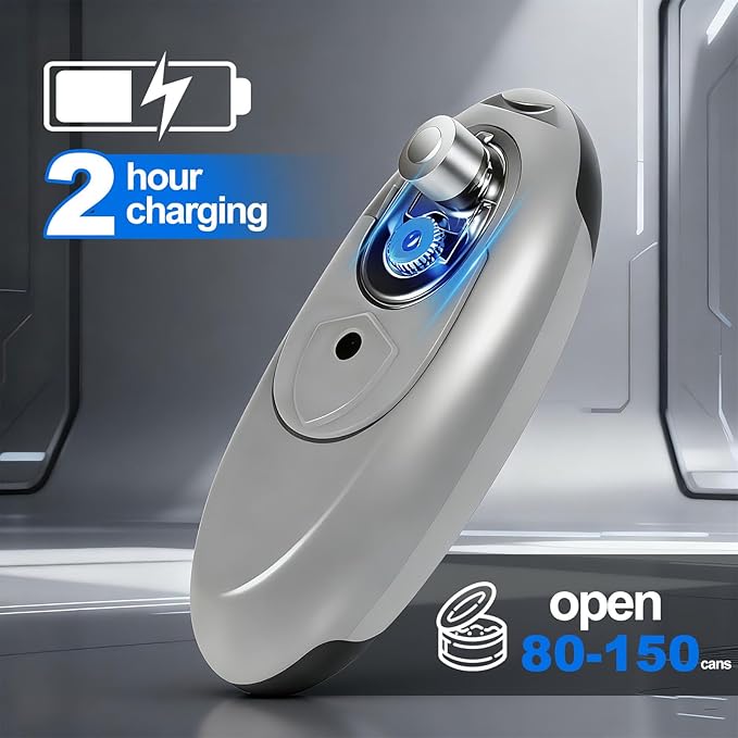 Rechargeable Electric Can Opener for Seniors with Arthritis, Handsfree Automatic Can Opener Electric with Smooth Edge, Magnet Lid Lifter, Fits Almost Can Sizes, Can Opener for Kitchen (Black & Grey) - Image 3