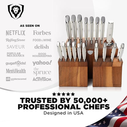 Dalstrong 18-Piece Gladiator Colossal Knife Block Set (White Handles) — German High-Carbon Steel, Full-Tang, Hand-Sharpened — For Home Chefs, Wedding Registries & Serious Kitchens — Acacia Block, NSF - Image 6