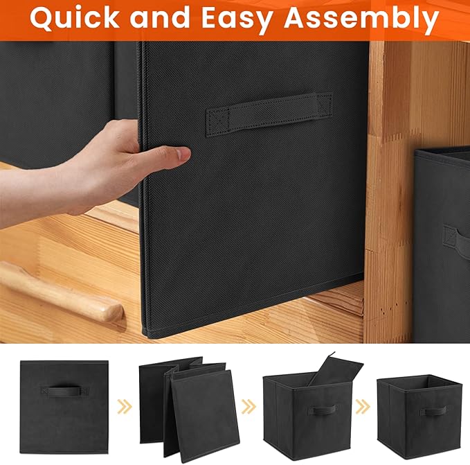 Criusia Storage Cubes - 11 Inch Heavy Duty Fabric Storage Bins for Shelves Closet, Cube Organizer - 8 Pack Collapsible Cube Storage Bins Baskets for Organizing Clothes Blankets Toys (Black) - Image 7