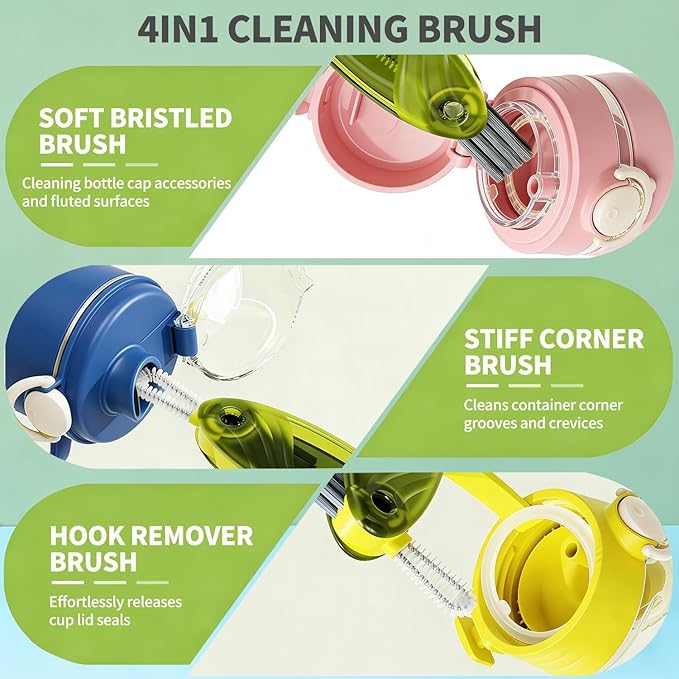 3 in 1 Cup Lid Gap Cleaning Brush Set, 2PCS Multifunctional Bottle Cleaning Brush for Bottle Gaps Bottle Cleaner Home Kitchen Cleaning Tools, 3 Colors