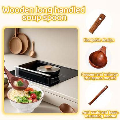 10" Premium Wooden Spoon for Cooking, Natural Teak - Non Drip, Heat Resistant & Comfort Grip, Handmade Smooth Wood Soup Spoon for Stirring, Serving, Non Stick Pots/Hot Soups and Broths - Image 5