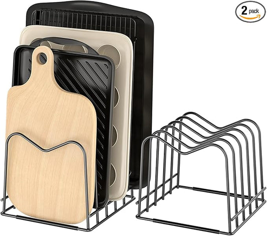 ORDORA 2 Pack Cutting Board Holder Stand Rack Organizer for Cabinet, 5mm Wire Storage Rack for Countertop, Baking Cookie Sheet Pan Organizer inside Cabinet, Chopping Board Holder for Pots and Skillets by ORDORA