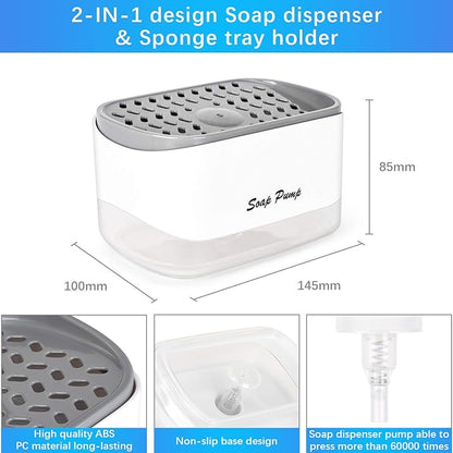 Kitchen Dish Soap Dispenser with Sponge Holder, 2-in-1 Countertop Soap Pump Dispenser, for Kitchen Sink Dishwashing Soap Dispenser - 12.5 Ounces - Image 2