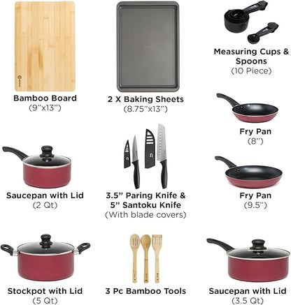 Ecolution Easy Clean Ceramic Nonstick Cookware Set, Dishwasher Safe Kitchen Pots and Pans Set, Comfort Grip Handle, Even Heating, Ultimate Food Release, 26-Piece, Red - Image 2
