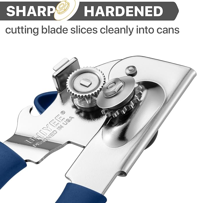 Can Opener Manual Heavy Duty, UHIYEE Hand Held Can Openers for Seniors with Comfort Grip Sharp Blade, Solid Steel Hand Manual Can Open with Magnet for Kitchen Camping, Blue - Image 3