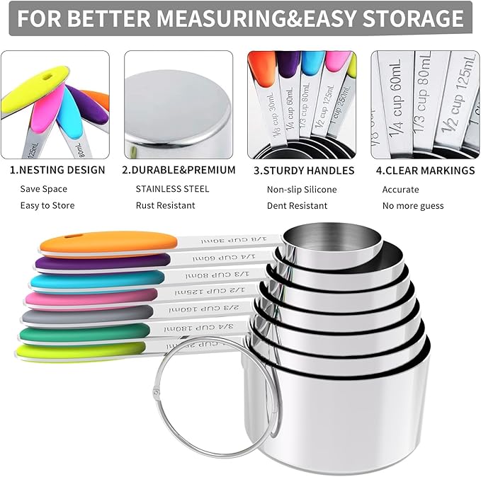 TILUCK Measuring Cups and Spoons Set, Stainless Steel, Kitchen Utensils for Cooking and Baking (12) - Image 5