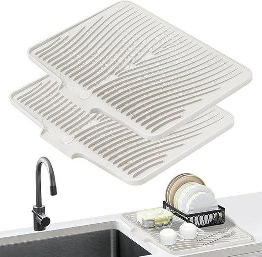 Silicone Dish Drying Mat for Kitchen Counter, Dish Drying Pad, Non-Slip Drain Pad with Built-in Drain, Heat Resistant Stone Drying Mat by COPLIB