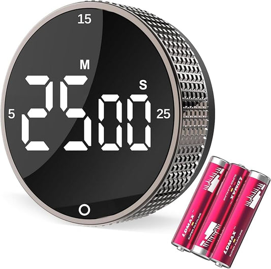 Digital Kitchen Timer, Large Display Magnetic Countdown Countup Timer, 3 Preset Times (5, 15, 25),Volume & Brightness Adjustable for Cooking Classroom Studying, Easy for Kids(Gunmetal 1PCS) by SmartTimingforEveryMoment