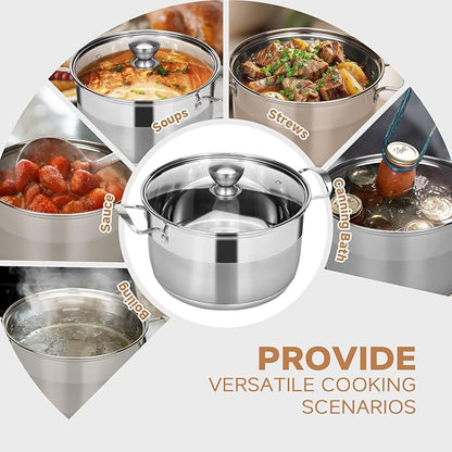 Ohtomber 8 Quart Stock Pot - Stainless Steel Large Cooking Induction Pot with Lid for Pasta, Soup, Spaghetti, Nonstick Thick Base Deep Stockpot, Kitchen Cookware for Stew, Simmer, Boiling, Canning - Image 3