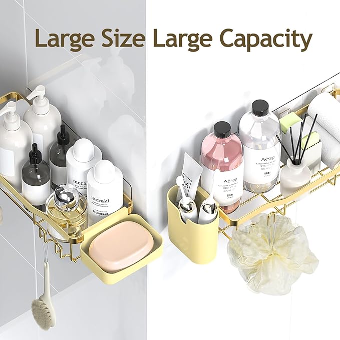 NESOMI Shower Caddy Adhesive Shower Organizer 8-Pack, Rustproof Stainless Steel Bathroom Shelves, Large Capacity No-Drill Rack Storage Accessories with Soap Dish Toothbrush Holder Hooks - Image 9