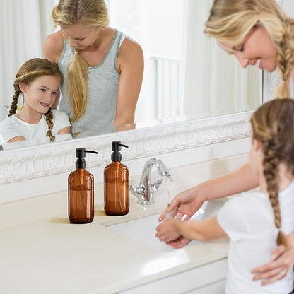 AmazerBath Amber Glass Soap Dispensers, 2 Glass Amber Pump Bottles, 17 Oz Dish Soap Dispenser, Kitchen Bathroom Hand Soap Dispensers for Hand Sanitiser, Shampoo, Lotion, Shower Gel Conditioner - Image 9