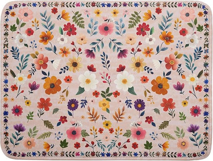 Spring Flowers Dish Drying Mat - Summer Pink Floral Washable Decorative Drying Pad for Women Home Kitchen Decor by Giwawa
