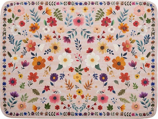 Spring Flowers Dish Drying Mat - Summer Pink Floral Washable Decorative Drying Pad for Women Home Kitchen Decor by Giwawa
