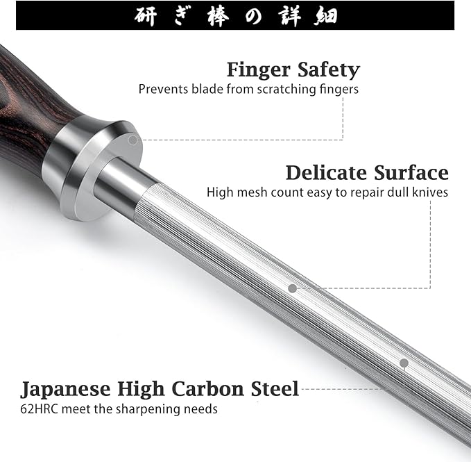 HOSHANHO Honing Rod,12 Inch Professional Kitchen Knife Sharpener Rod, Japanese High Carbon Knife Sharpening Steel with Ergonomic Pakkawood Handle, Ideal for All Chef Knives - Image 2