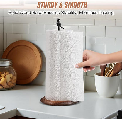Wooden Paper Towel Holder countertop, Stylish Bird Shaped,Solid Wood Base&Iron Top, with Non-Slip Mat, Stable&Durable,Paper Towel Holder Farmhouse Style to Elevate Your Kitchen's Décor (Black) - Image 6