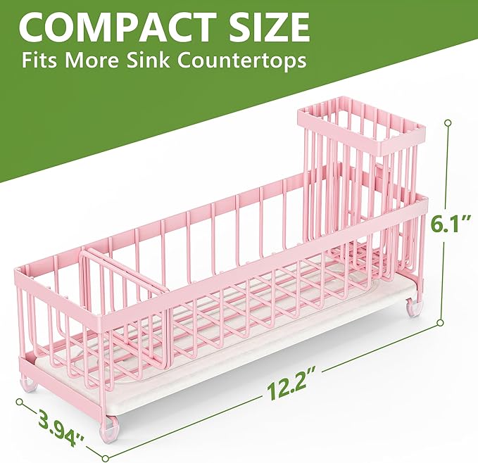 Cisily Extra Large Sink Caddy Organizer with Drying Stone, Pink Sponge Holder for Kitchen, Dish Brush Holder for Countertop, Kitchen Decor Storage and Essentials - Image 7