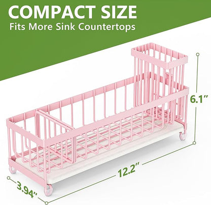 Cisily Extra Large Sink Caddy Organizer with Drying Stone, Pink Sponge Holder for Kitchen, Dish Brush Holder for Countertop, Kitchen Decor Storage and Essentials - Image 7