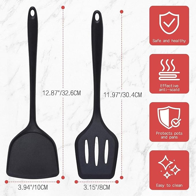 hunnycook Nonstick Frying Pan Set - Iron Frying Pan 3-Piece Set (8", 10", 12") + 2 Silicone Spatulas, With Premium Nonstick Coating, Up to 450°F, Skillet Suitable for Induction, Gas & More - Image 3