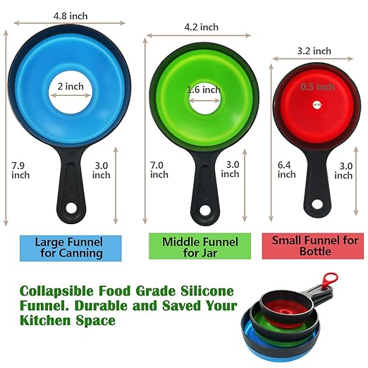 KongNai Canning Funnel for Wide and Regular Jars，Wide Mouth Funnels Sets of 3, Large for Mason Jar, Food Grade Collapsible Silicone Kitchen Accessories for Transfer Jam, Juice, Spices and Oil - Image 3