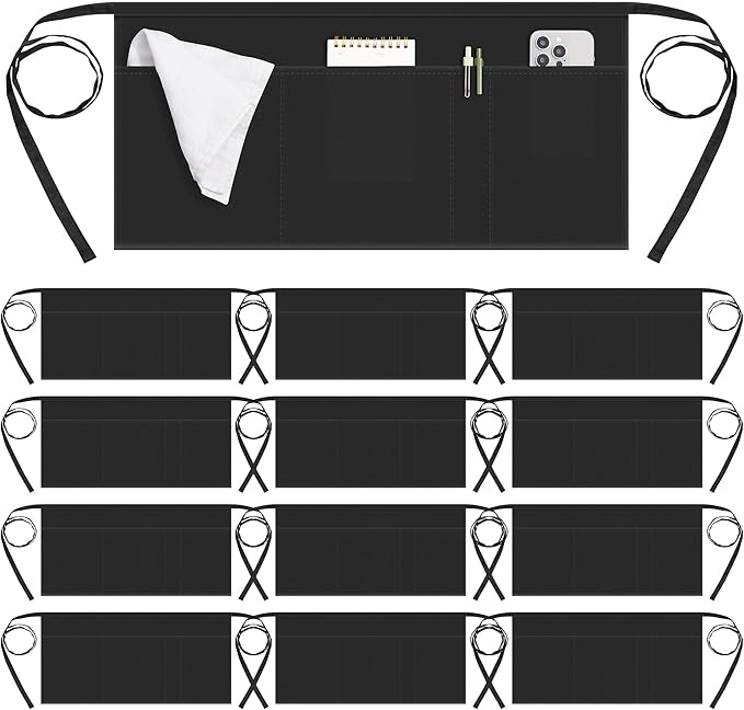 Syntus Server Apron for Men Women, Waitress Waist Apron, Black 1/3/12 Packs by Syntus