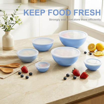 BoxedHome BPA Free Plastic Round Mixing Bowl with Lids, 12 Pack Nesting Bowls with Lids Set, Microwave and Dishwasher Safe Prep & Serving Bowls Great for Mixing, Baking, Serving (Pale Blue, 12pcs) - Image 6