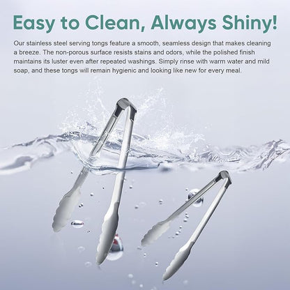 12 pieces Buffet Tongs 9'' Inches Serving Tongs Heavy Duty Stainless steel Kitchen and BBQ Utility Tong (Silver, 9inch) - Image 6