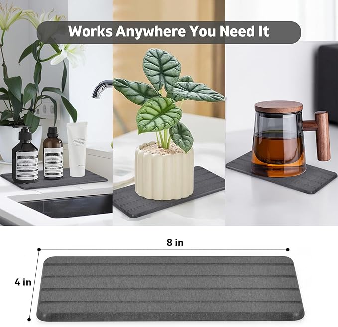 2 PCS Extra Large Stone Dish Drying Mat for Kitchen Counter, 28"×16" Marble Dish Drying Mat with 8"x 4" Coasters, Non - Slip Collapsible Absorbent Stone Dish Drying Mat for Multi - Purpose - Image 4