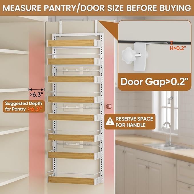 POKIPO 8 Tier Over The Door Pantry Organizer, 2 IN 1 Wall Mount or Hanging Spice Rack Seasoning Shelves with Adjustable Basket, Back of Door Organizer and Storage for Kitchen Cabinet and Room Closet - Image 3